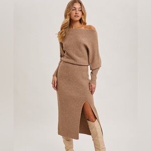 Side Slit Midi Sweater Dress